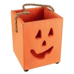 Northlight 6" Orange Wood Jack-O-Lantern Halloween Candle Lantern -Halloween Decor Shop D668667S 3
