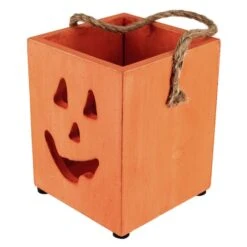 Northlight 6" Orange Wood Jack-O-Lantern Halloween Candle Lantern -Halloween Decor Shop D668667S 4