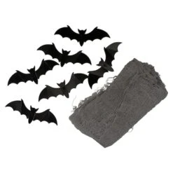Northlight 9.75ft. Gray Gauze And Bats Halloween Decoration Kit