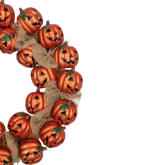 Northlight 20'' Unlit Jack-O-Lantern And Burlap Ribbon Halloween Wreath 5 Northlight 20'' Unlit Jack-O-Lantern And Burlap Ribbon Halloween Wreath - Image 5