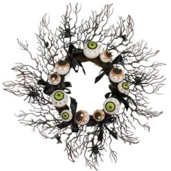 Northlight 24'' Unlit Eyeballs And Spiders Halloween Twig Wreath