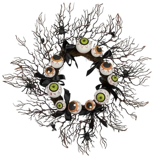 Northlight 24'' Unlit Eyeballs And Spiders Halloween Twig Wreath 1 Northlight 24'' Unlit Eyeballs And Spiders Halloween Twig Wreath