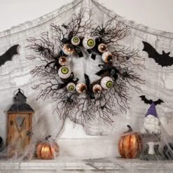 Northlight 24'' Unlit Eyeballs And Spiders Halloween Twig Wreath 7 Northlight 24'' Unlit Eyeballs And Spiders Halloween Twig Wreath -Halloween Decor Shop D668677S 2