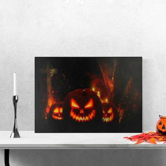 Northlight LED Lighted Jack-O-Lanterns In A Cemetery Halloween Canvas Wall Art 3 Northlight LED Lighted Jack-O-Lanterns In A Cemetery Halloween Canvas Wall Art - Image 3