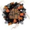 Northlight 24'' Unlit Orange And Black Haunted House Halloween Wreath -Halloween Decor Shop D668682S 1