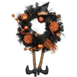 Northlight 24'' Unlit Orange And Black Witch And Pumpkins Halloween Wreath