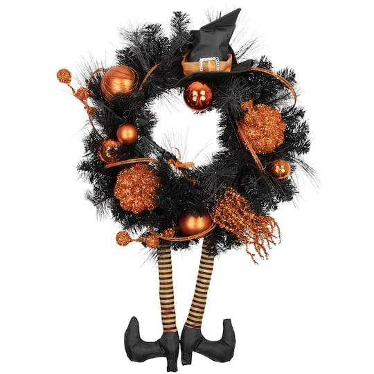 Northlight 24'' Unlit Orange And Black Witch And Pumpkins Halloween Wreath 1 Northlight 24'' Unlit Orange And Black Witch And Pumpkins Halloween Wreath
