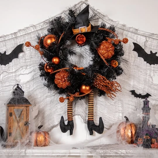 Northlight 24'' Unlit Orange And Black Witch And Pumpkins Halloween Wreath 3 Northlight 24'' Unlit Orange And Black Witch And Pumpkins Halloween Wreath - Image 3