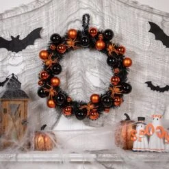 Northlight 18'' Unlit Orange Spiders And Ornaments Halloween Wreath 7 Northlight 18'' Unlit Orange Spiders And Ornaments Halloween Wreath -Halloween Decor Shop D668687S 2