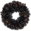 Northlight 24'' Pre-Lit Black Noble Spruce Artificial Halloween Wreath -Halloween Decor Shop D668690S 1