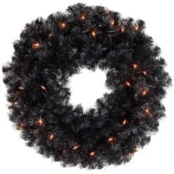 Northlight 24'' Pre-Lit Black Noble Spruce Artificial Halloween Wreath