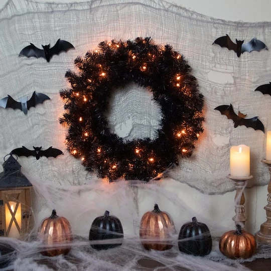 Northlight 24'' Pre-Lit Black Noble Spruce Artificial Halloween Wreath 3 Northlight 24'' Pre-Lit Black Noble Spruce Artificial Halloween Wreath - Image 3