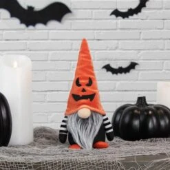 Northlight 9.25" Halloween Jack-O-Lantern Striped Tabletop Gnome Figurine -Halloween Decor Shop D668711S 1 1