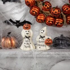 Northlight 7.75" "Happy Halloween" & "Trick Or Treat" Ghost Decorations Set -Halloween Decor Shop D668713S 2