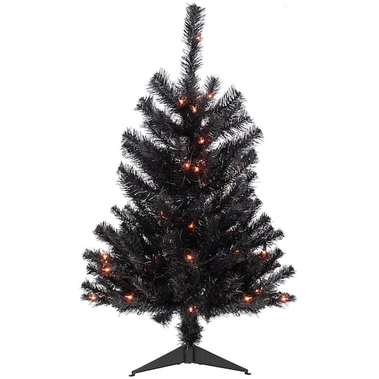 Northlight 3ft. Pre-Lit Black Noble Spruce Artificial Halloween Tree, Orange Lights 1 Northlight 3ft. Pre-Lit Black Noble Spruce Artificial Halloween Tree, Orange Lights