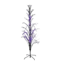 Northlight 4ft. Pre-Lit Black Cascade Outdoor Halloween Twig Tree, Purple Lights