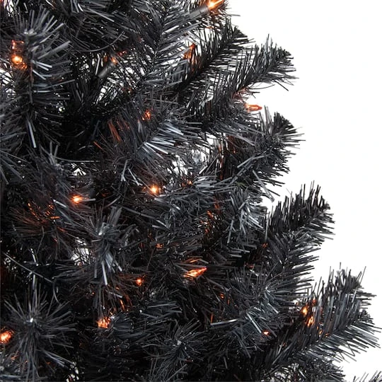 Northlight 4ft. Pre-Lit Black Noble Spruce Artificial Halloween Tree, Orange Lights 4 Northlight 4ft. Pre-Lit Black Noble Spruce Artificial Halloween Tree, Orange Lights - Image 4