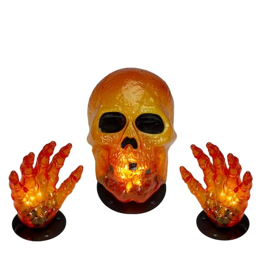 Northlight 8.5" Lighted Orange Skull & Hands Outdoor Halloween Decoration 2 Northlight 8.5" Lighted Orange Skull & Hands Outdoor Halloween Decoration - Image 2