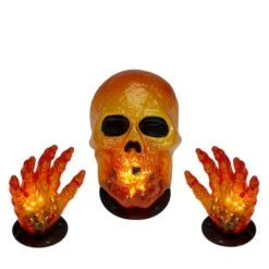 Northlight 8.5" Lighted Orange Skull & Hands Outdoor Halloween Decoration