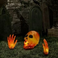 Northlight 8.5" Lighted Orange Skull & Hands Outdoor Halloween Decoration 7 Northlight 8.5" Lighted Orange Skull & Hands Outdoor Halloween Decoration -Halloween Decor Shop D668733S 2