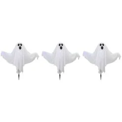 Northlight Lighted White Ghost Halloween Lawn Stakes Set, 3ct.