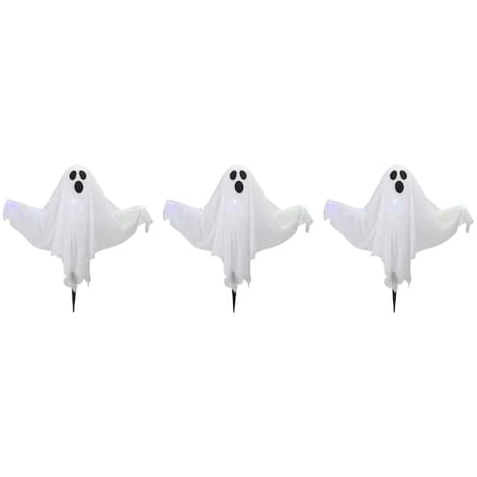 Northlight Lighted White Ghost Halloween Lawn Stakes Set, 3ct. 1 Northlight Lighted White Ghost Halloween Lawn Stakes Set, 3ct.