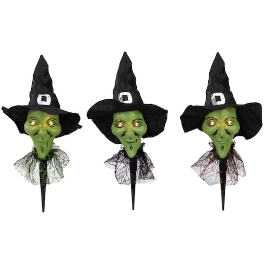 Northlight Smirking Witch Halloween Pathway Markers Set, 3ct. 2 Northlight Smirking Witch Halloween Pathway Markers Set, 3ct. - Image 2