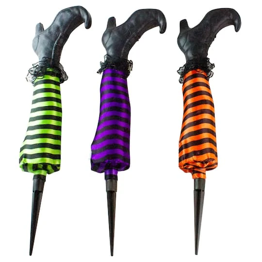 Northlight Striped Witch Leg Halloween Pathway Markers Set, 3ct. 1 Northlight Striped Witch Leg Halloween Pathway Markers Set, 3ct.