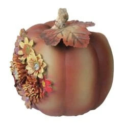 Northlight 7.5" Brown Solar Powered Floral Pumpkin Outdoor Decoration -Halloween Decor Shop D668773S 2
