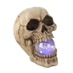 5" Realistic Human Skull With Light-Up Crystal Orb 7 5" Realistic Human Skull With Light-Up Crystal Orb -Halloween Decor Shop D670405S 3