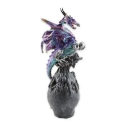 10" Mystical Dragon Atop A Black Skull Figurine -Halloween Decor Shop D670409S 2