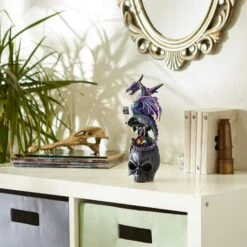 10" Mystical Dragon Atop A Black Skull Figurine -Halloween Decor Shop D670409S 4