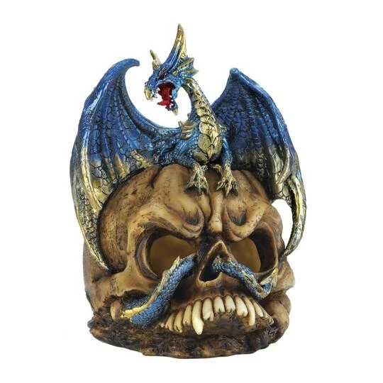 7" Blue Dragon Atop Light-Up LED Skull Statue 2 7" Blue Dragon Atop Light-Up LED Skull Statue - Image 2