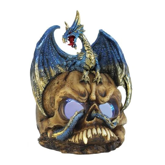 7" Blue Dragon Atop Light-Up LED Skull Statue 3 7" Blue Dragon Atop Light-Up LED Skull Statue - Image 3