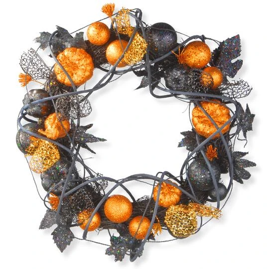 20'' Pumpkin With Orange Ornaments Halloween Wreath 1 20'' Pumpkin With Orange Ornaments Halloween Wreath